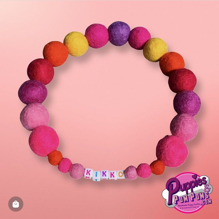 Pink - Personalised Pom Pom Dog Collar