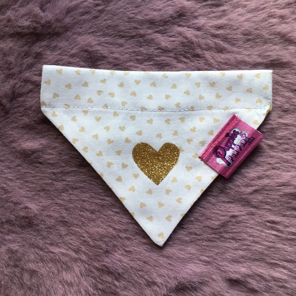 White & Latte Love Hearts Dog Bandana - Slim Opening