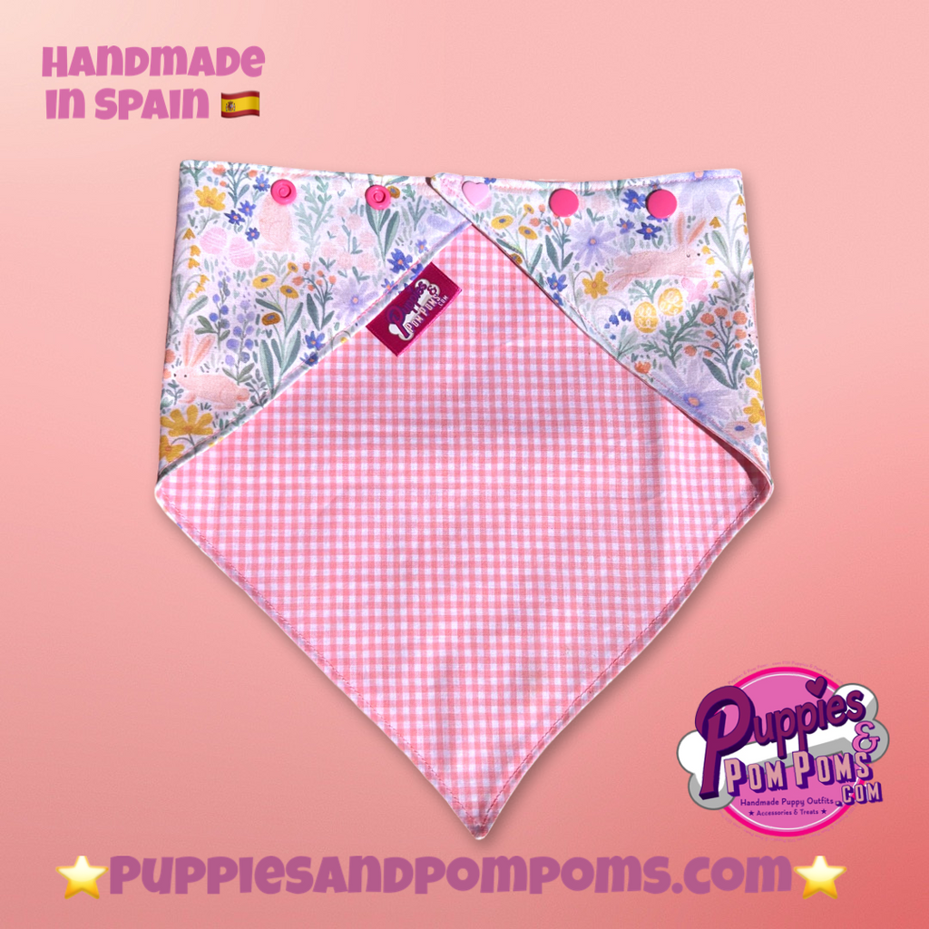 Spring Bunnies Pink Vichy Dog Bandana - Snap On