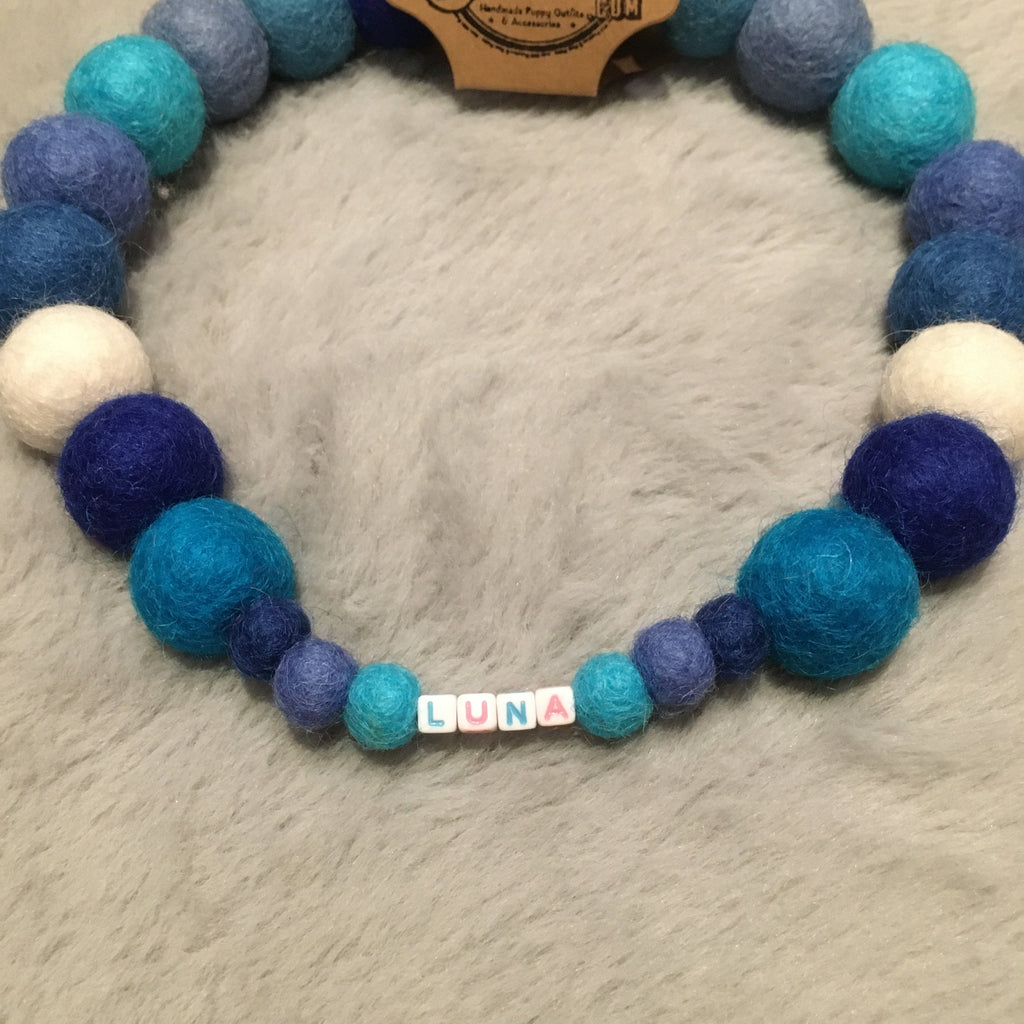 Collare personalizzato per cani con pon pon - Blu
