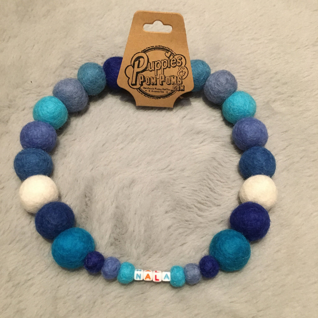 Collare personalizzato per cani con pon pon - Blu