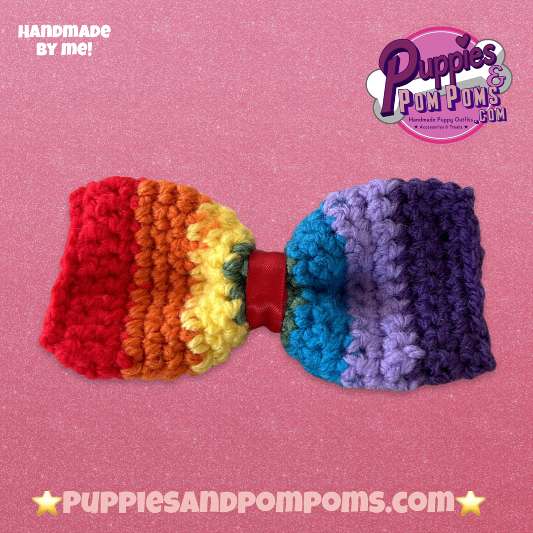 Handmade Dog Bow Tie - Rainbow Love Crochet