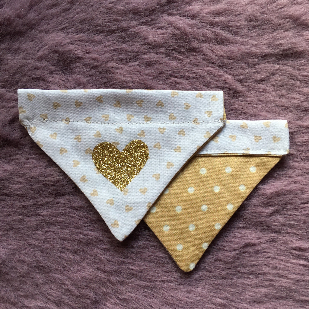 White & Latte Love Hearts Dog Bandana - Slim Opening