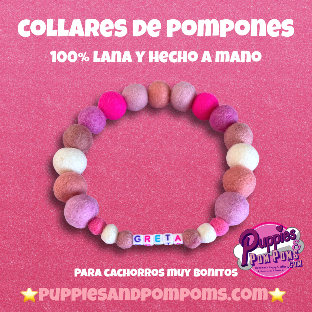 Baby Pink Mix - Personalised Pom Pom Dog Collar