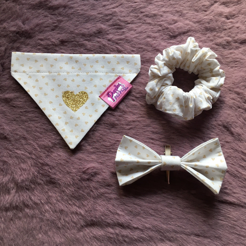 White & Latte Love Hearts Dog Bandana - Slim Opening