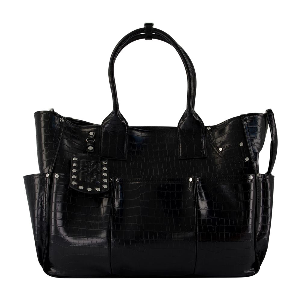 Ganni Croc-Embossed Calfskin Tote Bag — Black