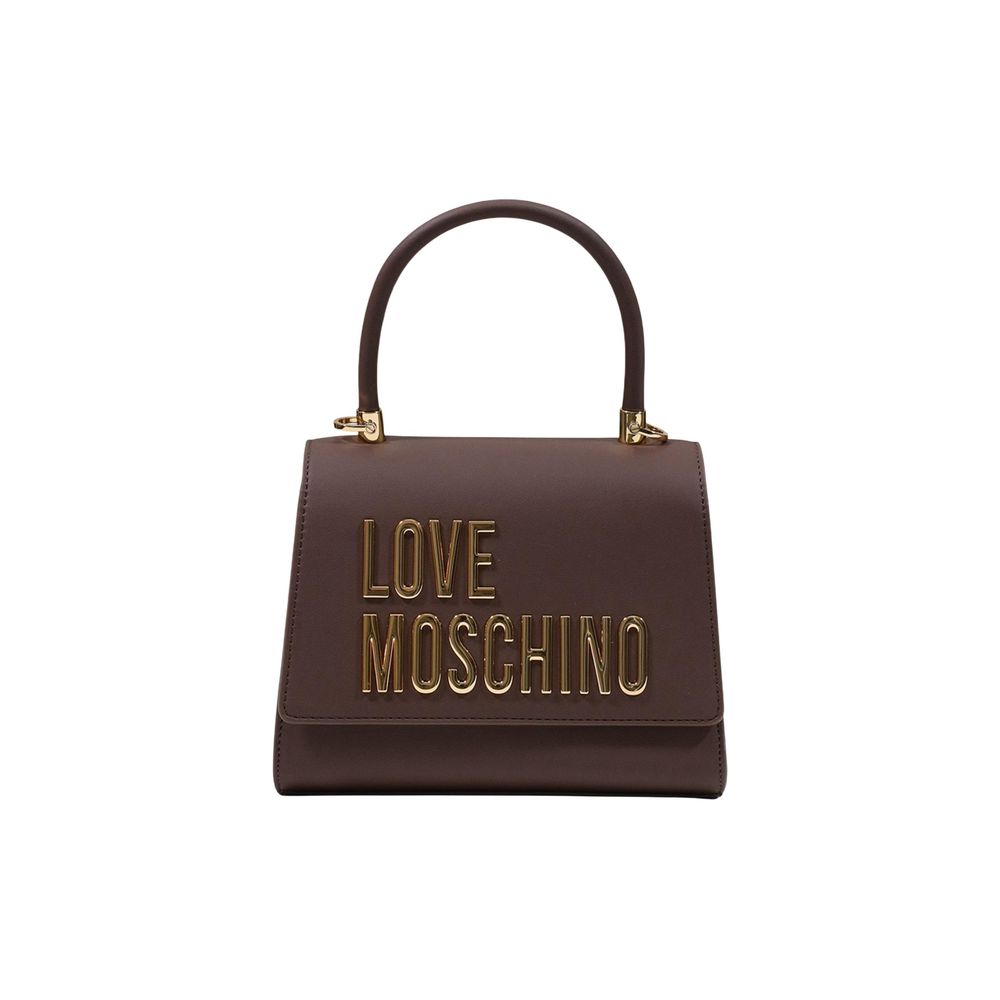 Love Moschino Logo-Embellished Polyurethane Top Handle Bag — Brown