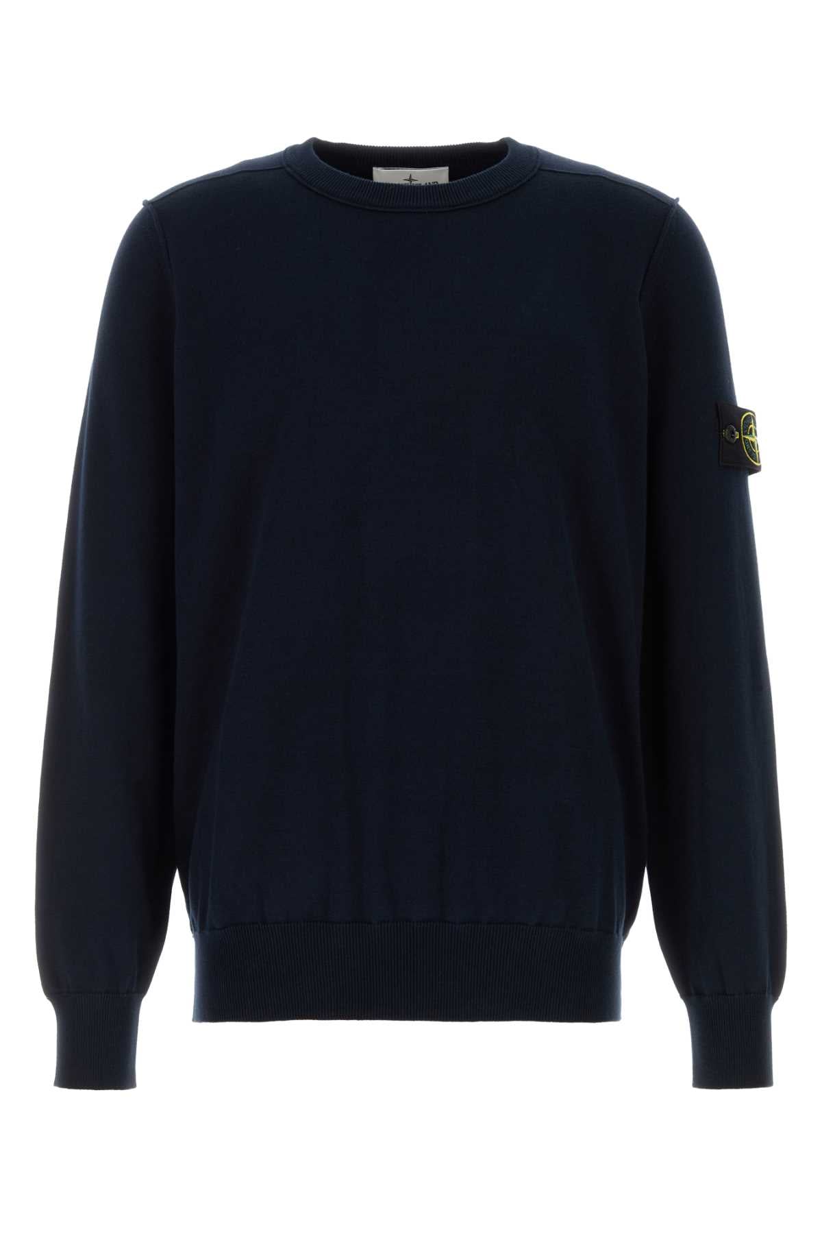 Stone Island Crew-Neck Cotton Sweater — Navy