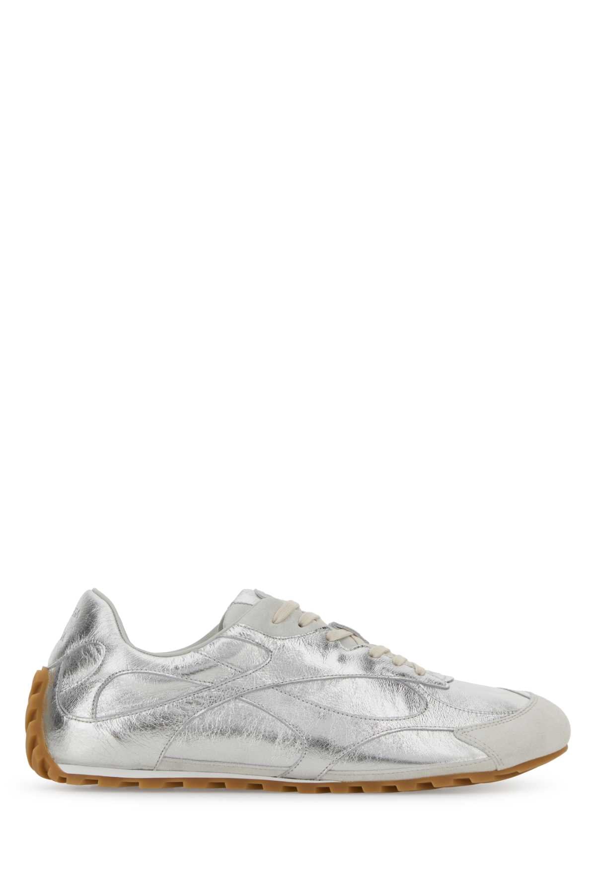 Bottega Veneta Metallic Leather Sneaker — Silver