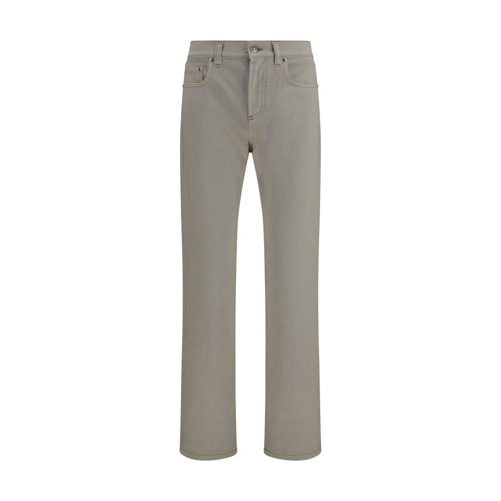 Versace Tapered Cotton Denim Jeans — Beige