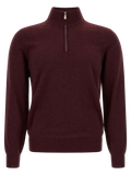 Brunello Cucinelli Cashmere Half-Zip Cardigan — Burgundy