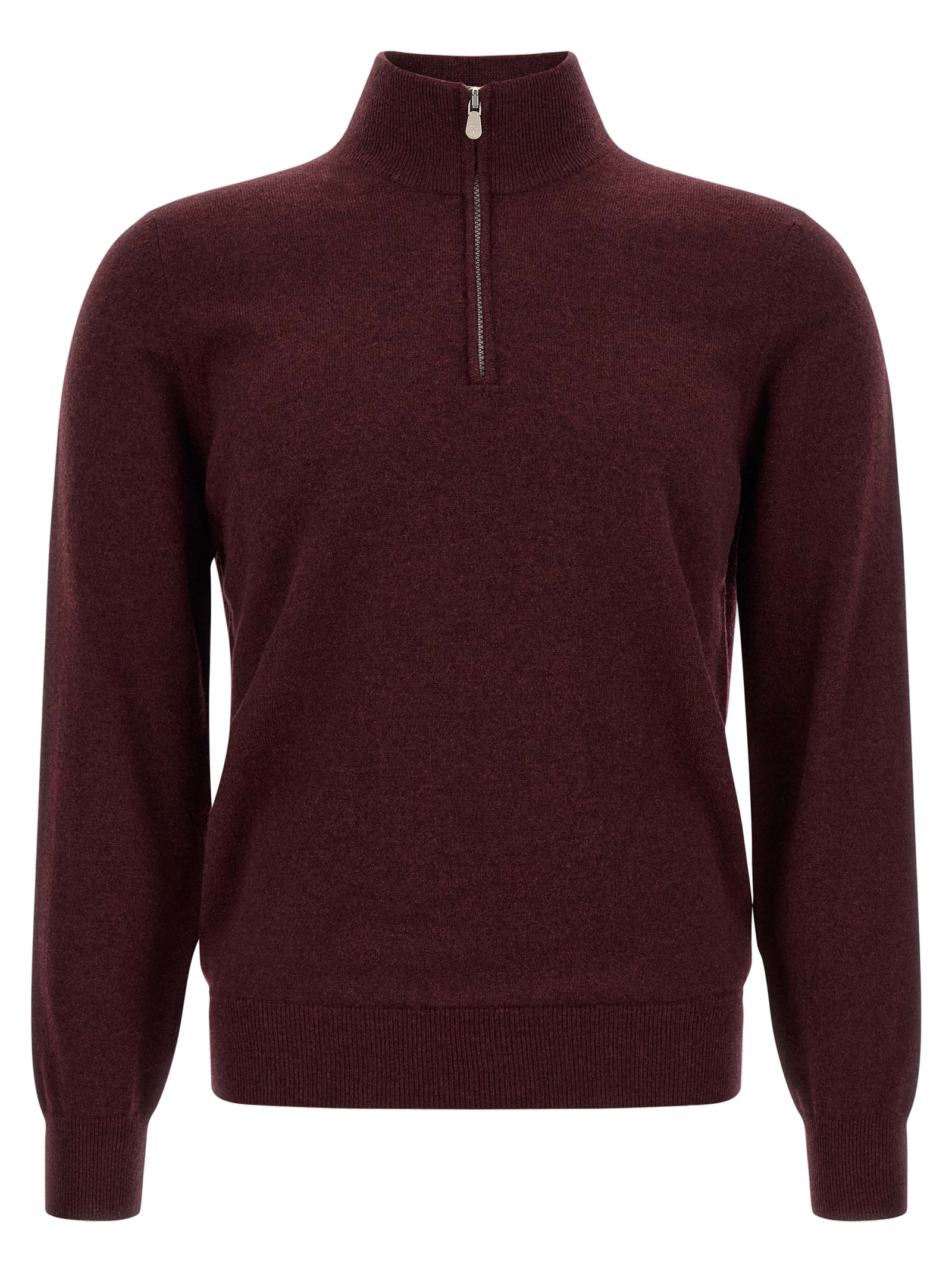 Brunello Cucinelli Cashmere Half-Zip Cardigan — Burgundy