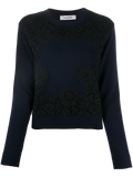 Valentino Lace Overlay Sweater — Navy