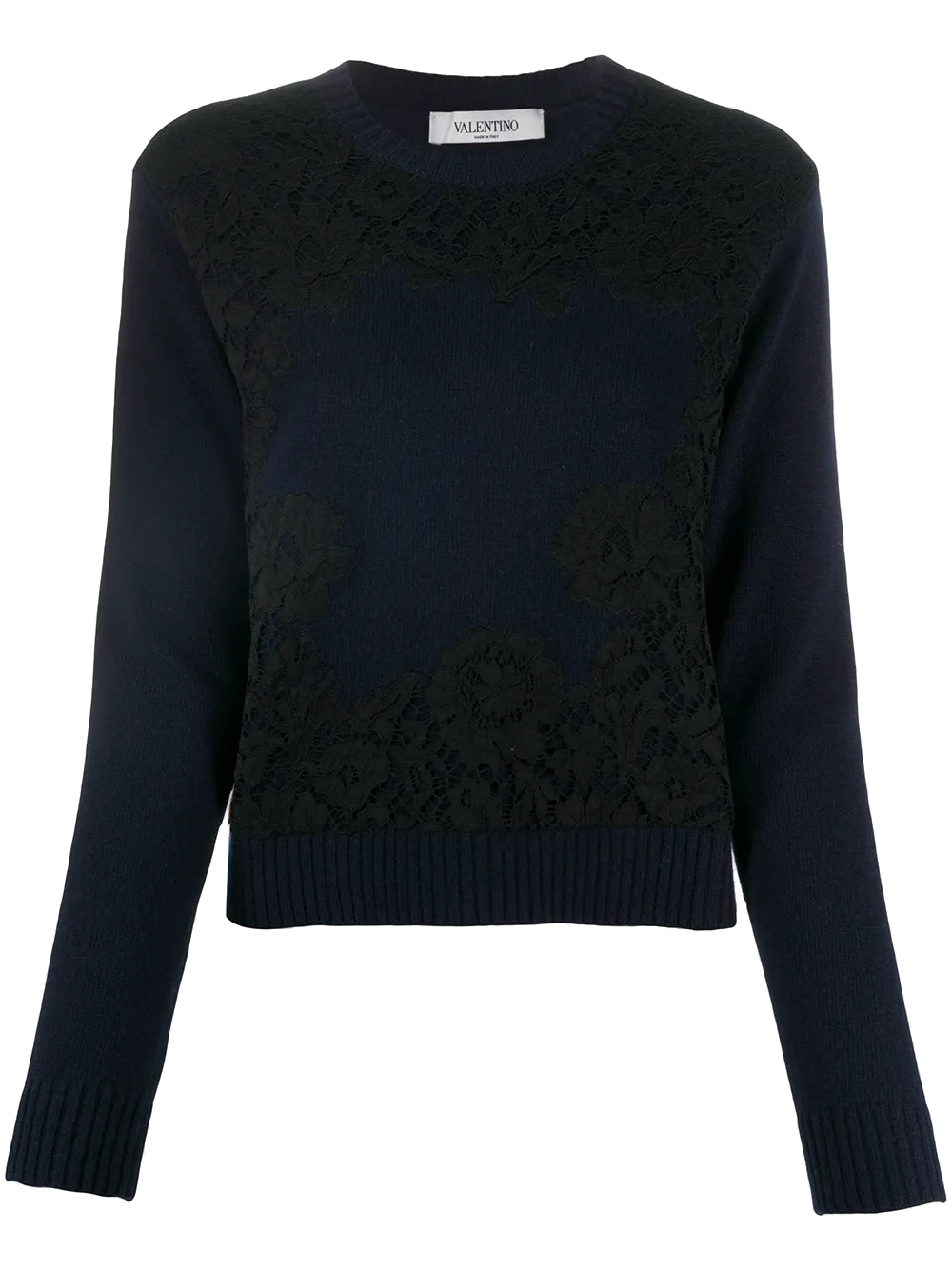 Valentino Lace Overlay Sweater — Navy