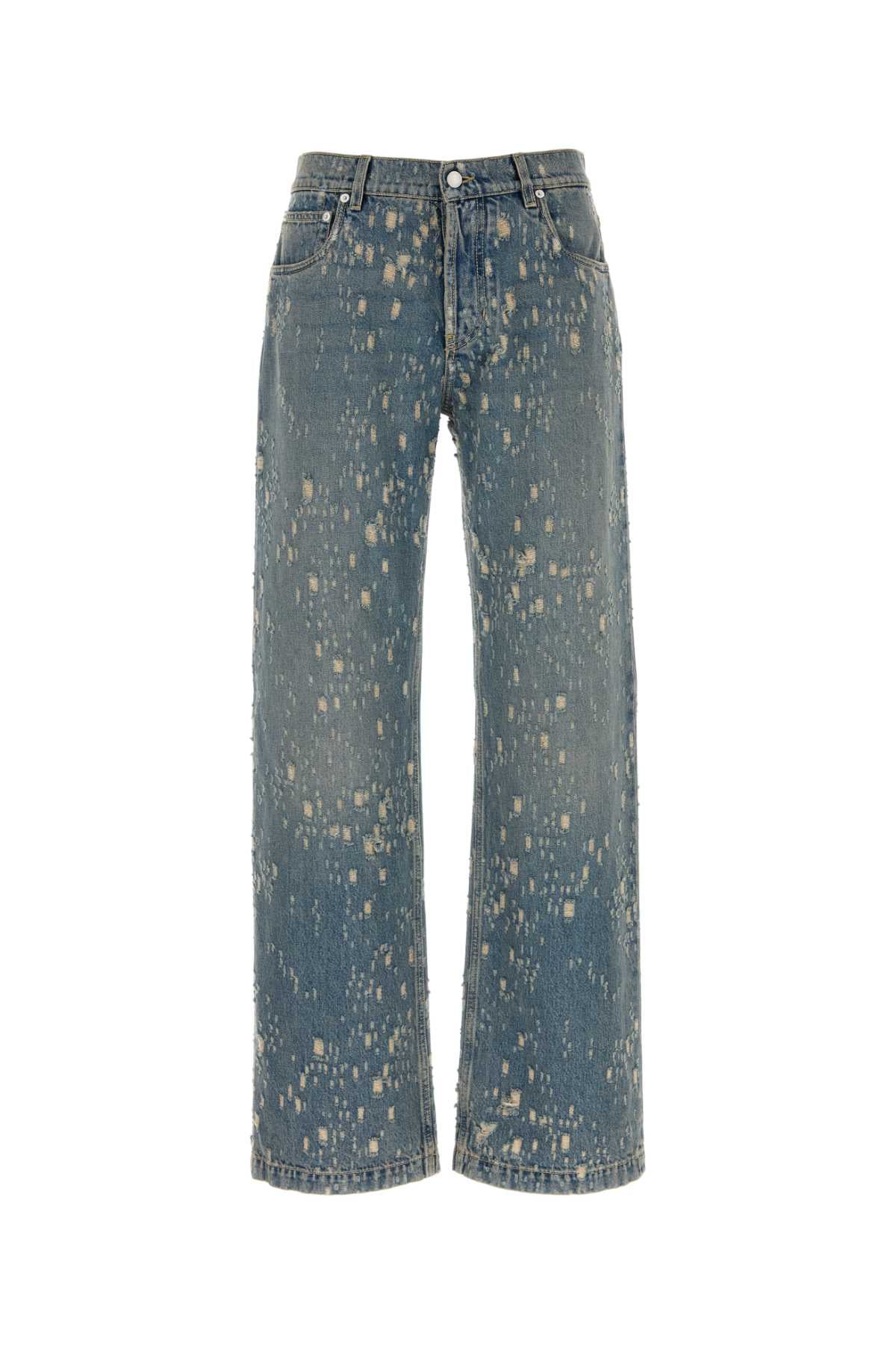 Alexander McQueen Bleached Cotton Denim Jeans — Blue