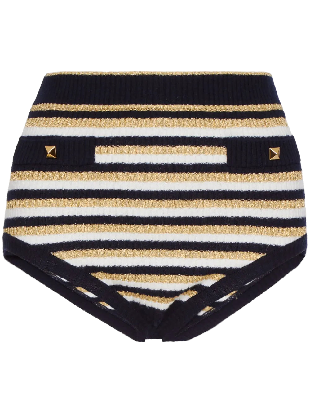 Valentino Striped Lurex Mini Shorts — Navy