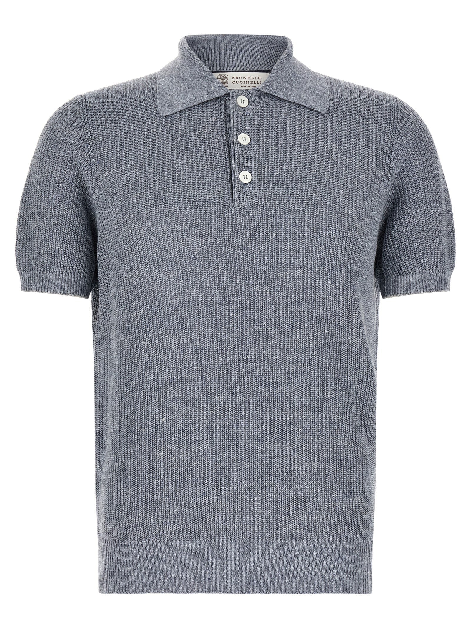 Brunello Cucinelli Linen-Cotton Blend Polo Shirt — Gray