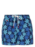 Kiton Logo-Print Floral Swim Shorts — Blue