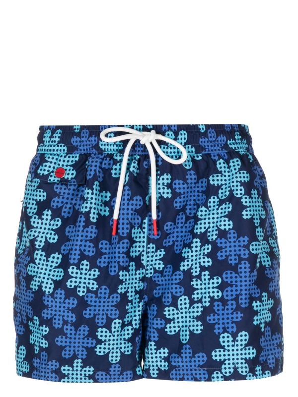 Kiton Logo-Print Floral Swim Shorts — Blue