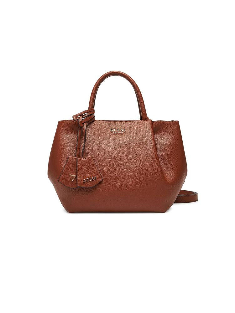 Guess Polyurethane Satchel Shoulder Bag — Cognac