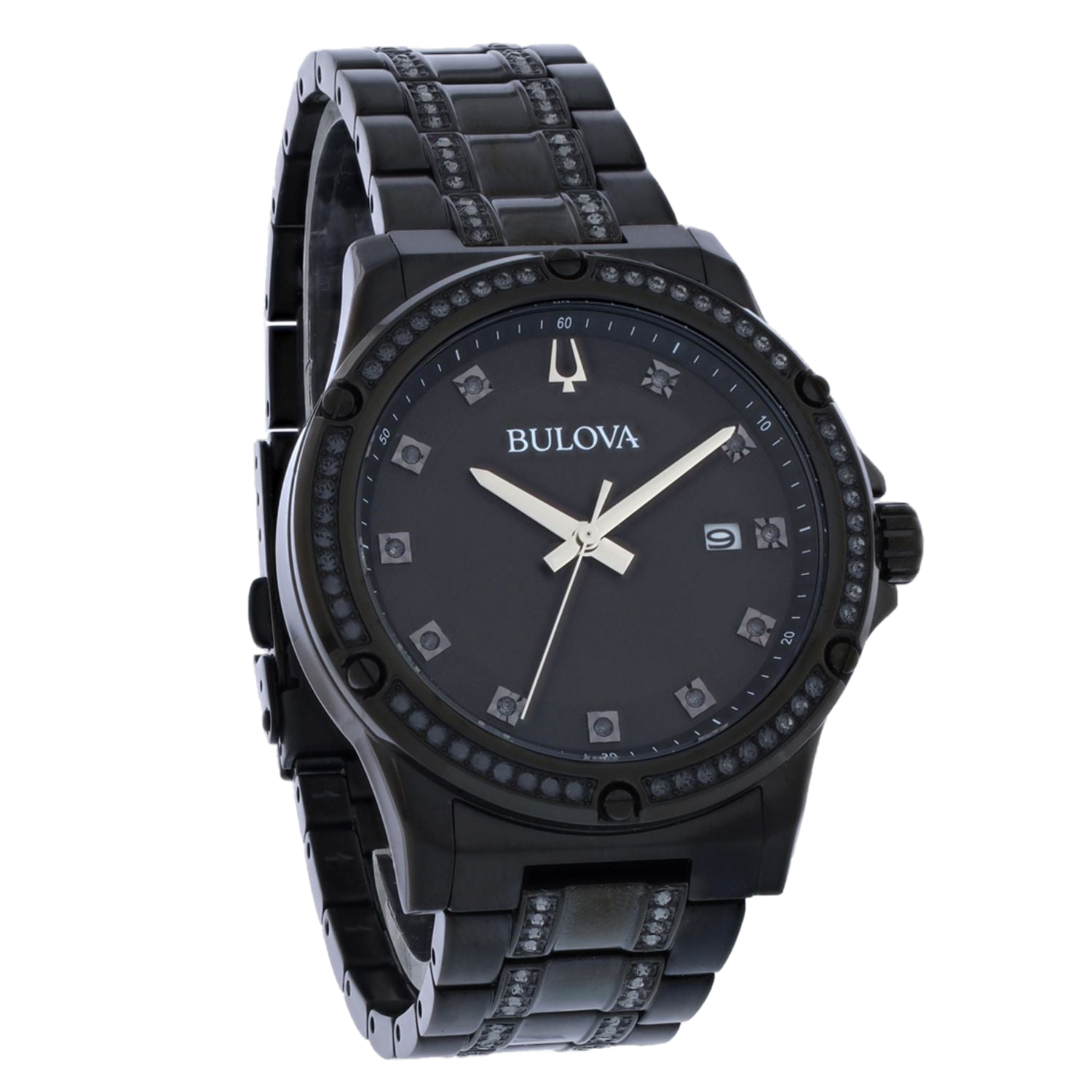 Bulova Crystal-Bezel Stainless Steel Watch — Black
