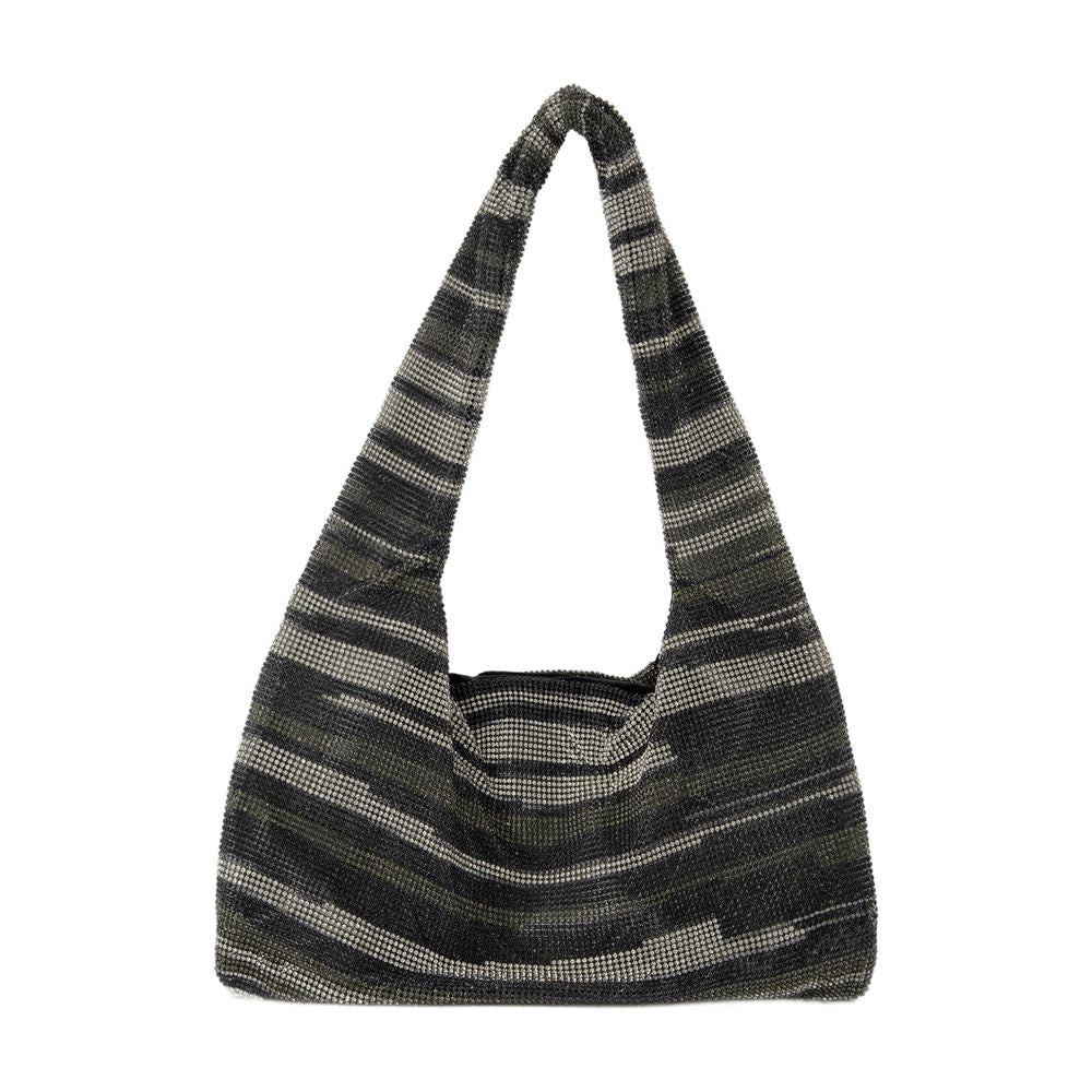 Kara Crystal Mesh Armpit Hobo Bag — Black