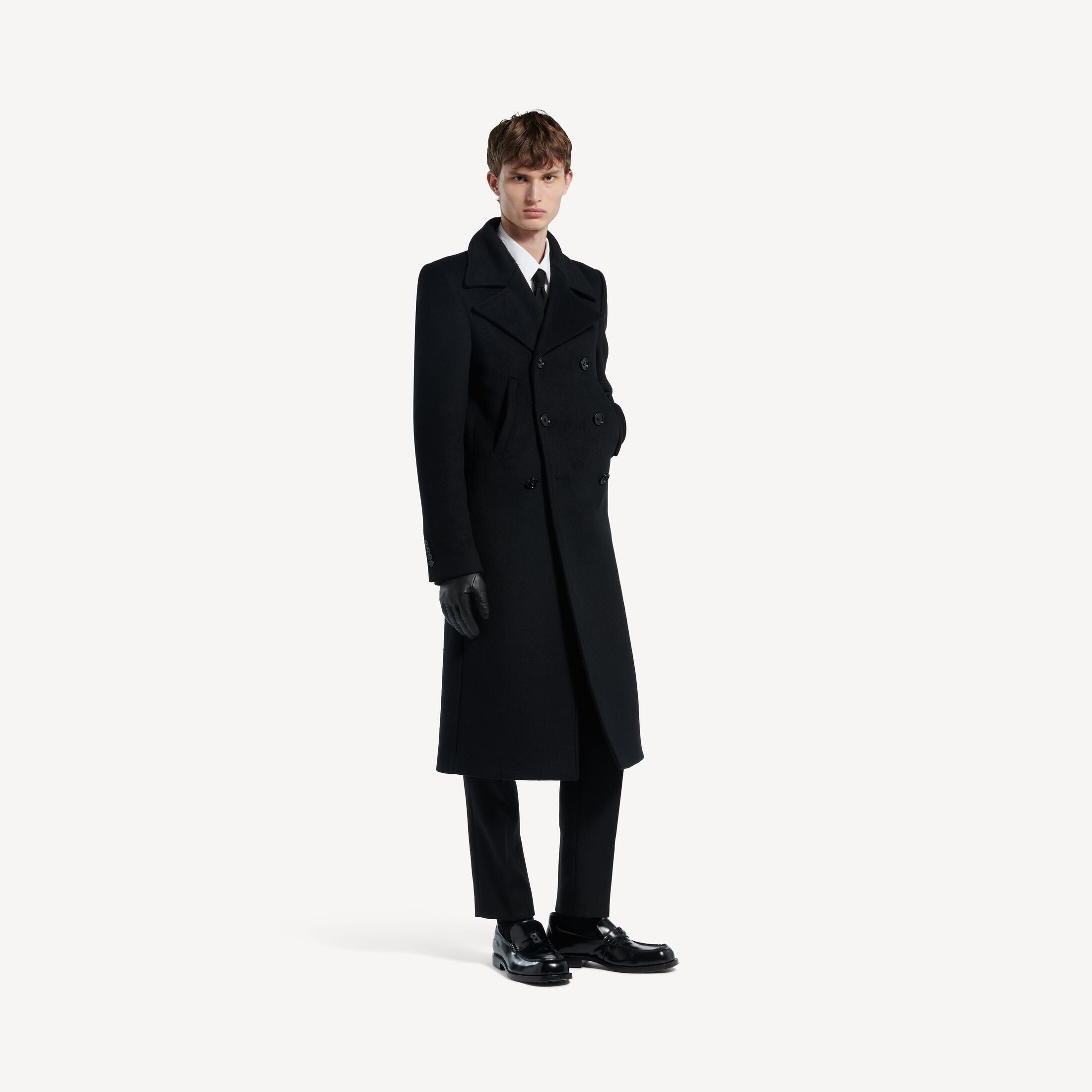 Balenciaga Wool Double-Breasted Coat — Black