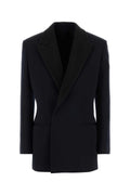 Bottega Veneta Textured Lapel Cotton Blazer — Navy
