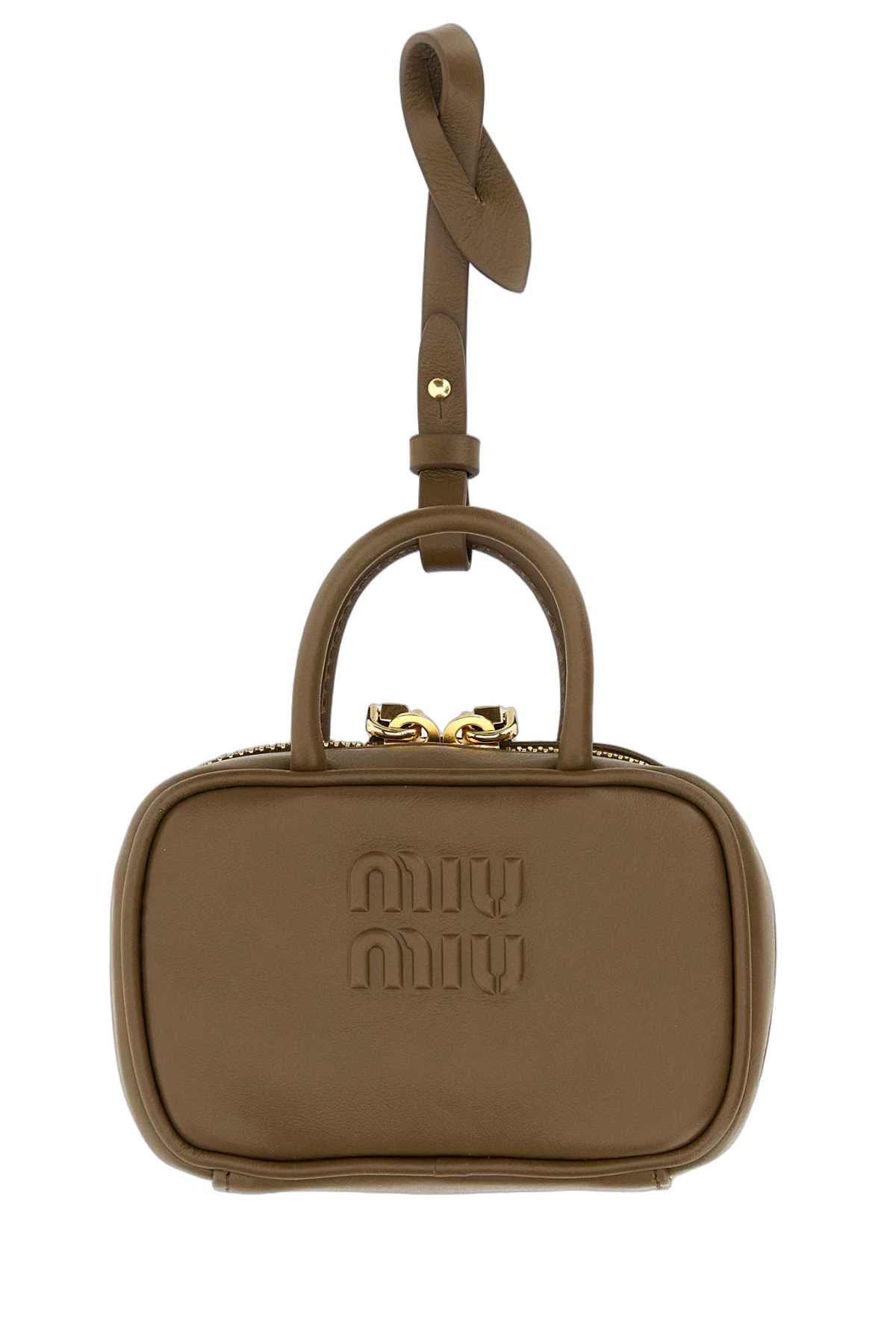 Miu Miu Logo-Embossed Leather Mini Bag — Brown