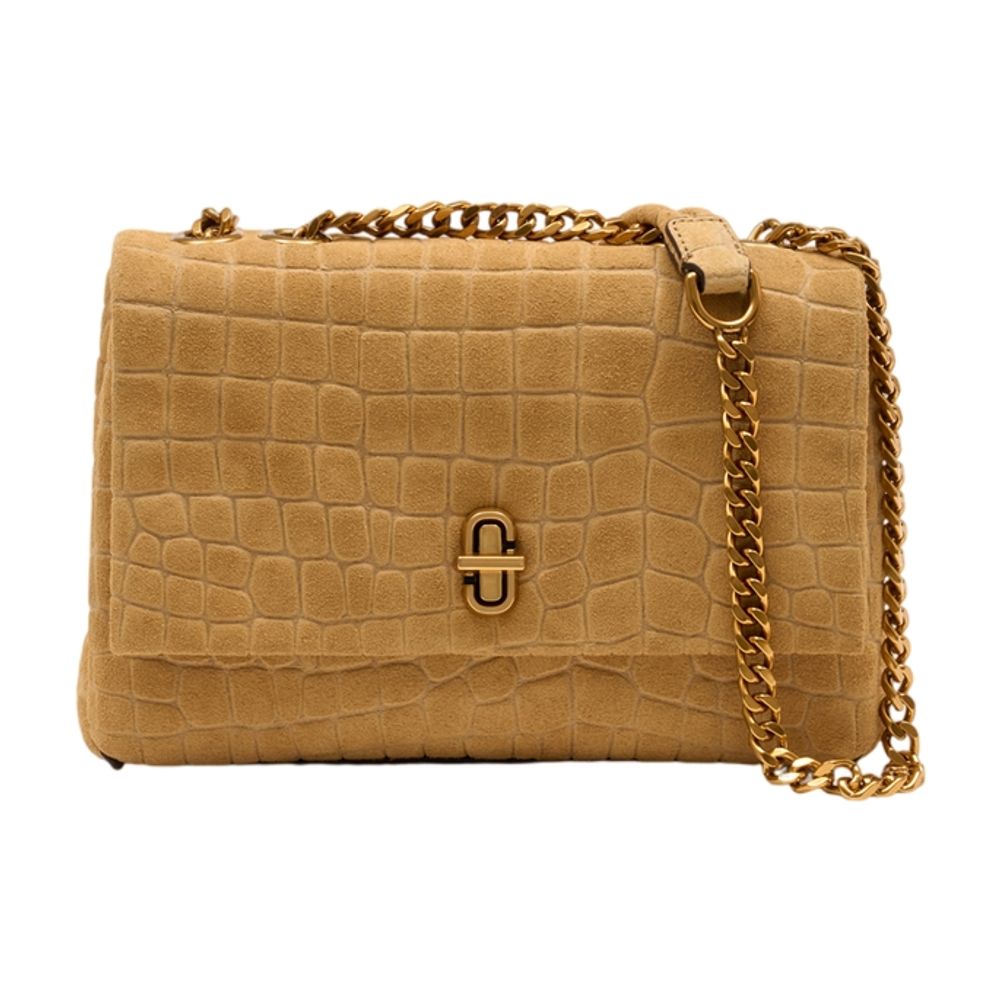Marc Jacobs Crocodile-Embossed Leather Shoulder Bag — Beige