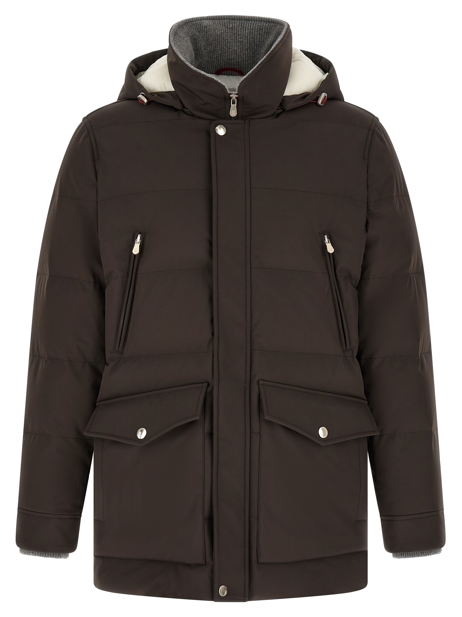 Brunello Cucinelli Goose Down Quilted Stretch Nylon Parka — Brown