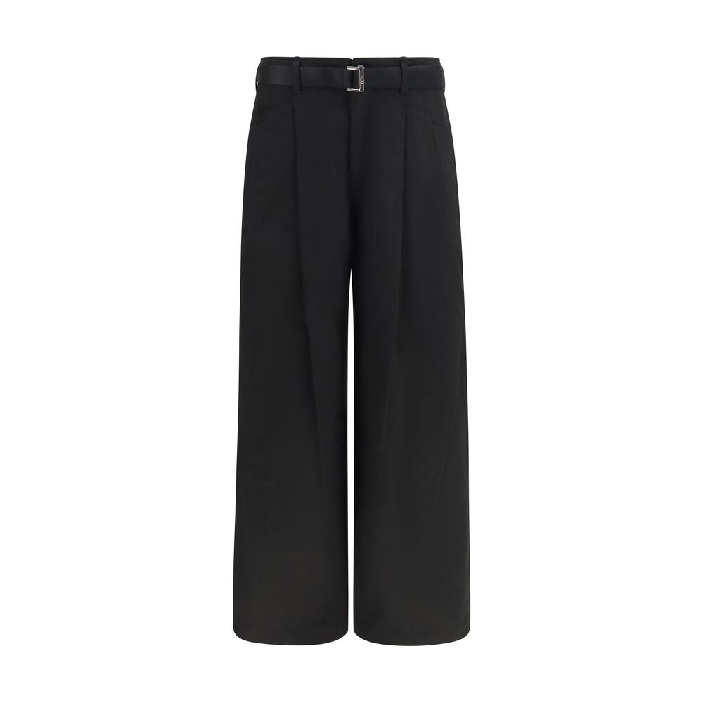 Sacai Wide-Leg Cotton Chino Pants — Black