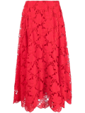 Valentino Floral-Lace Skirt — Red