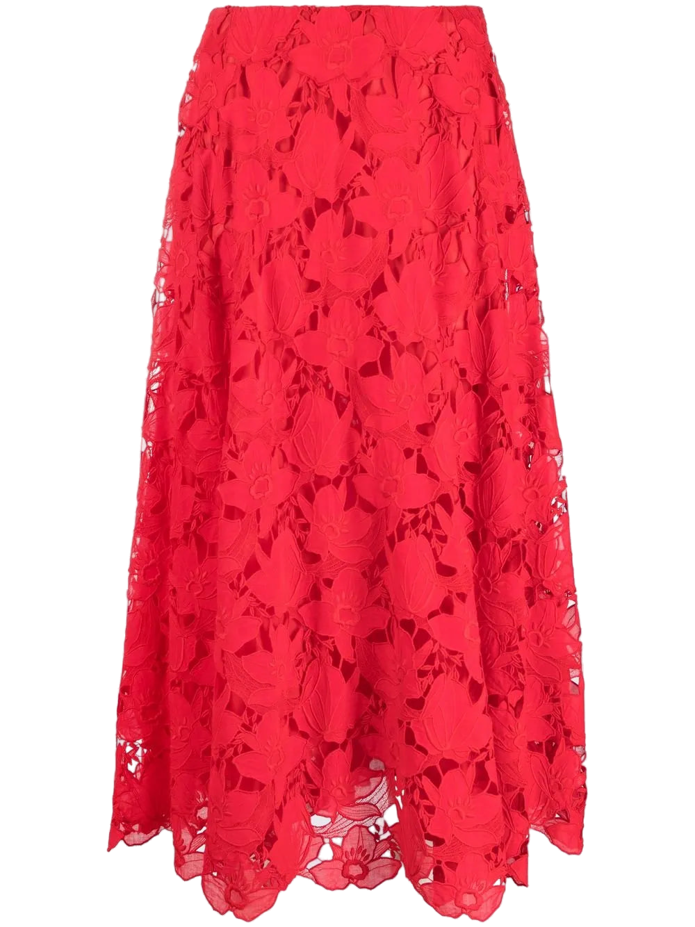 Valentino Floral-Lace Skirt — Red