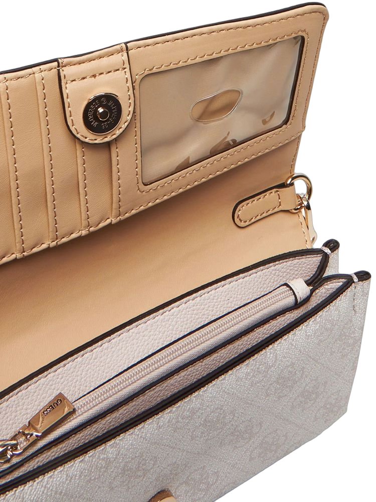 Guess Logo Embossed Polyurethane Crossbody Bag — Beige