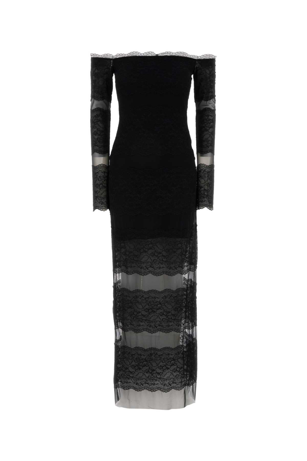 Blumarine Lace and Mesh Insert Dress — Black