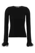 Moschino Tulle-Ruffle Cuff Jersey Blouse — Black