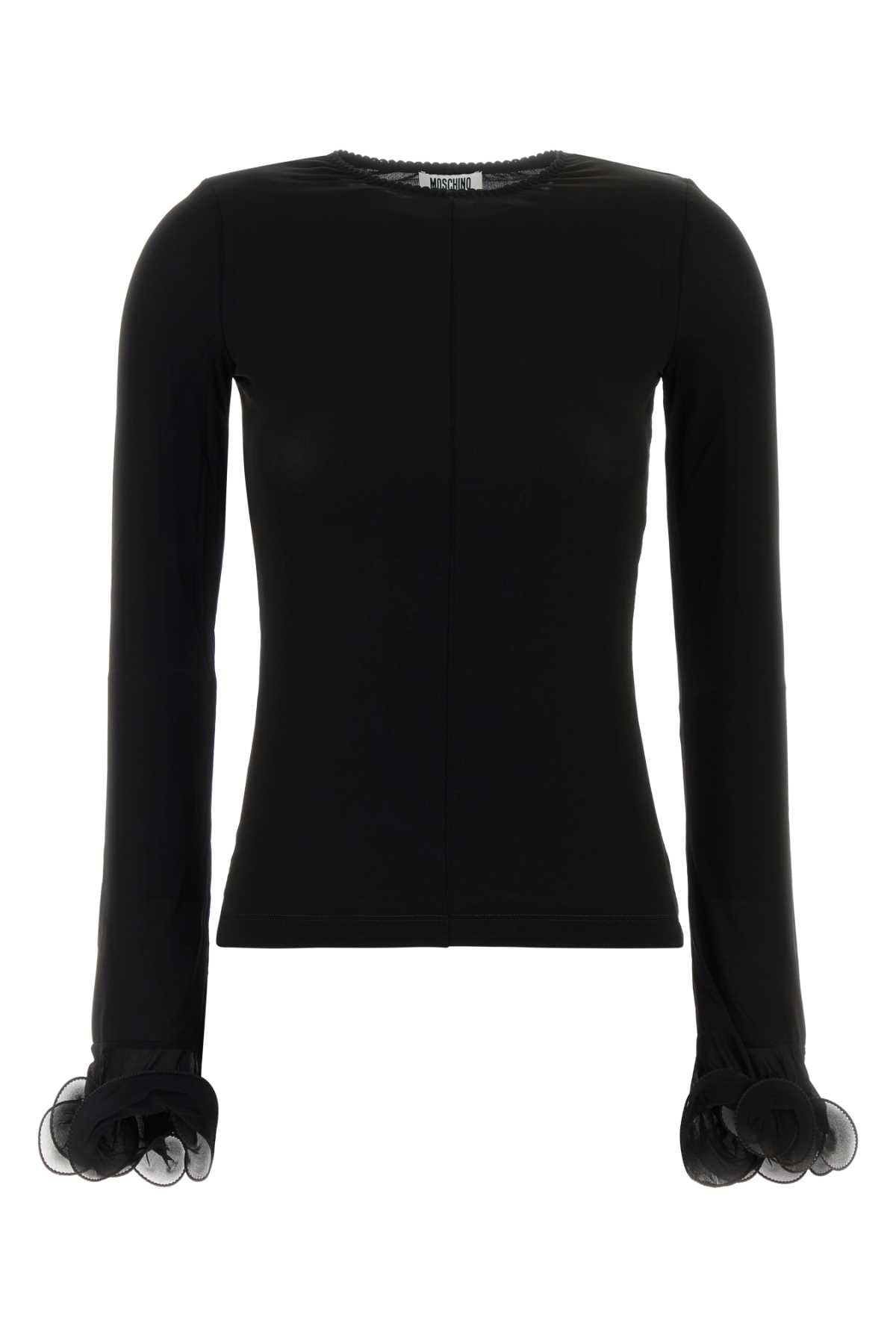 Moschino Tulle-Ruffle Cuff Jersey Blouse — Black