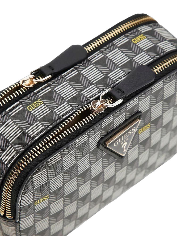 Guess Chevron-Quilted Polyurethane Crossbody Bag — Black