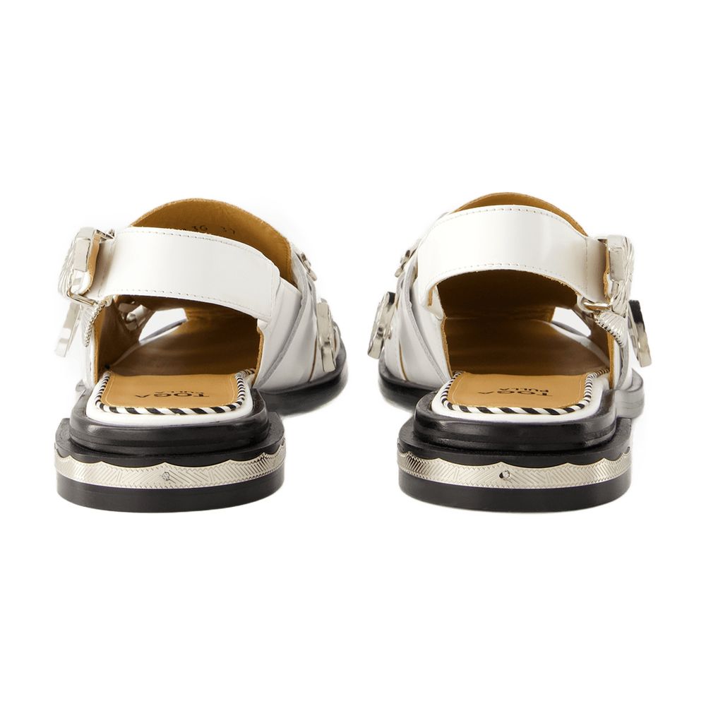 Toga Pulla Leather Buckle-Strap Sandal — White