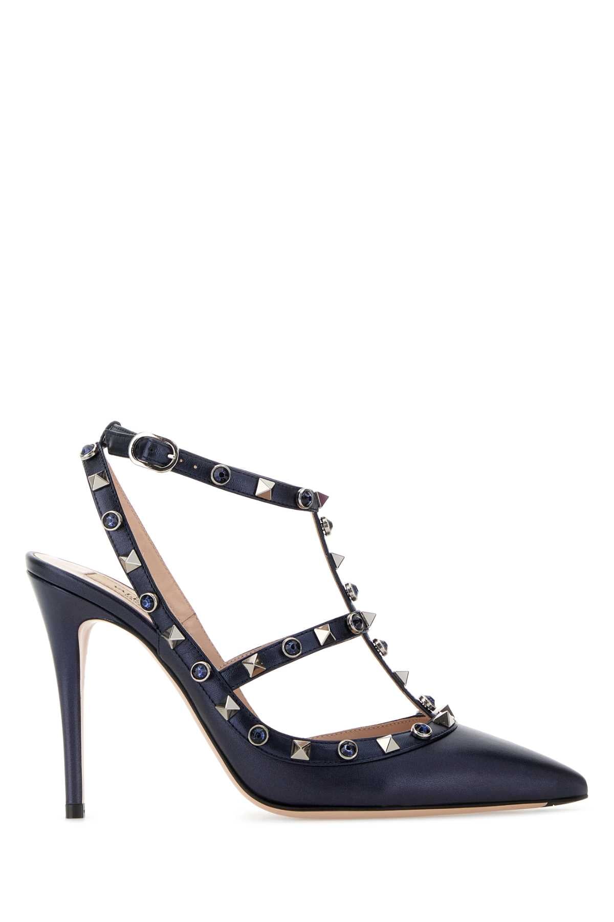 Valentino Garavani Studded T-Strap Heel — Navy