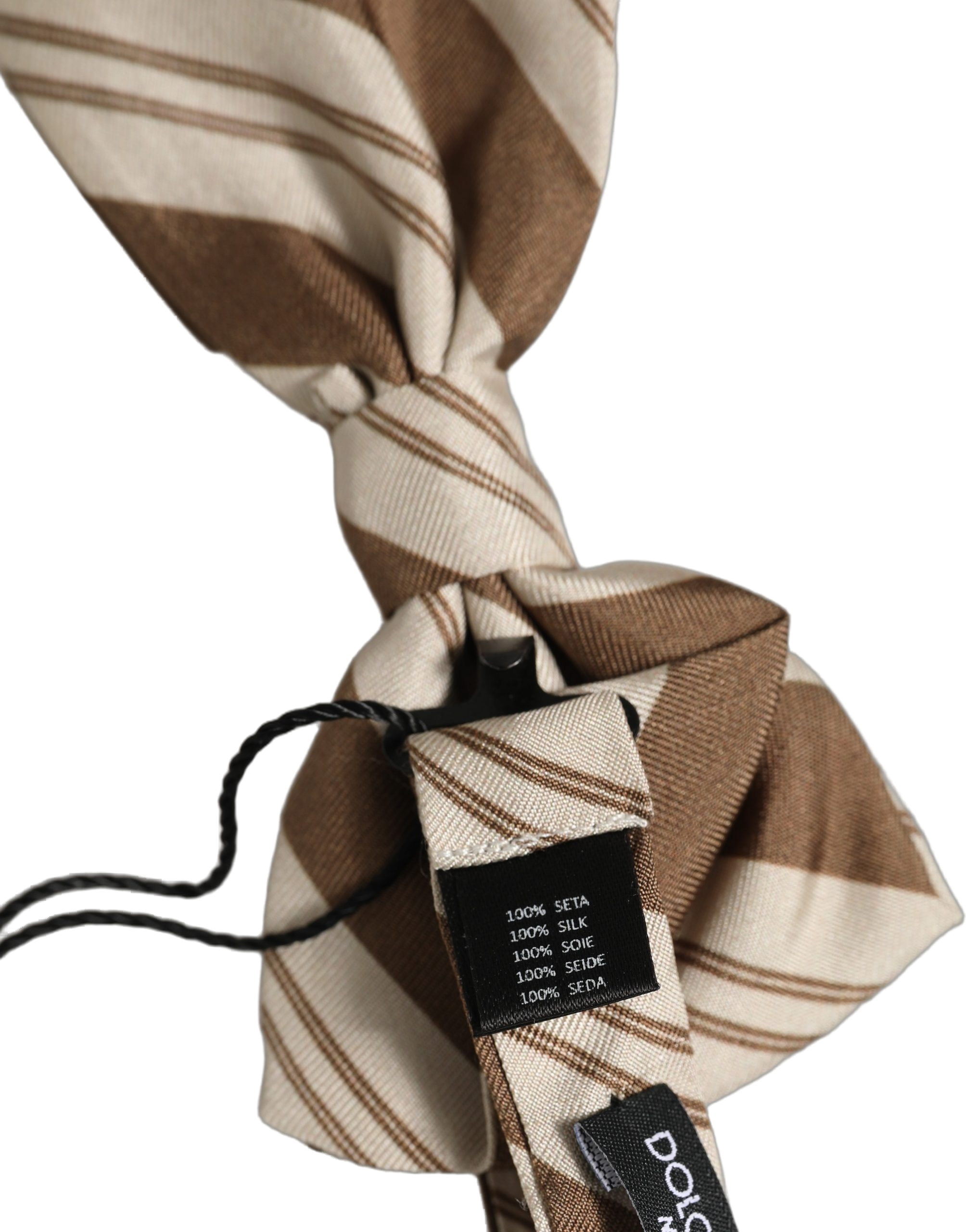 Dolce & Gabbana Striped Silk Bow Tie — Brown