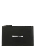 Balenciaga Logo Embossed Leather Card Case — Black