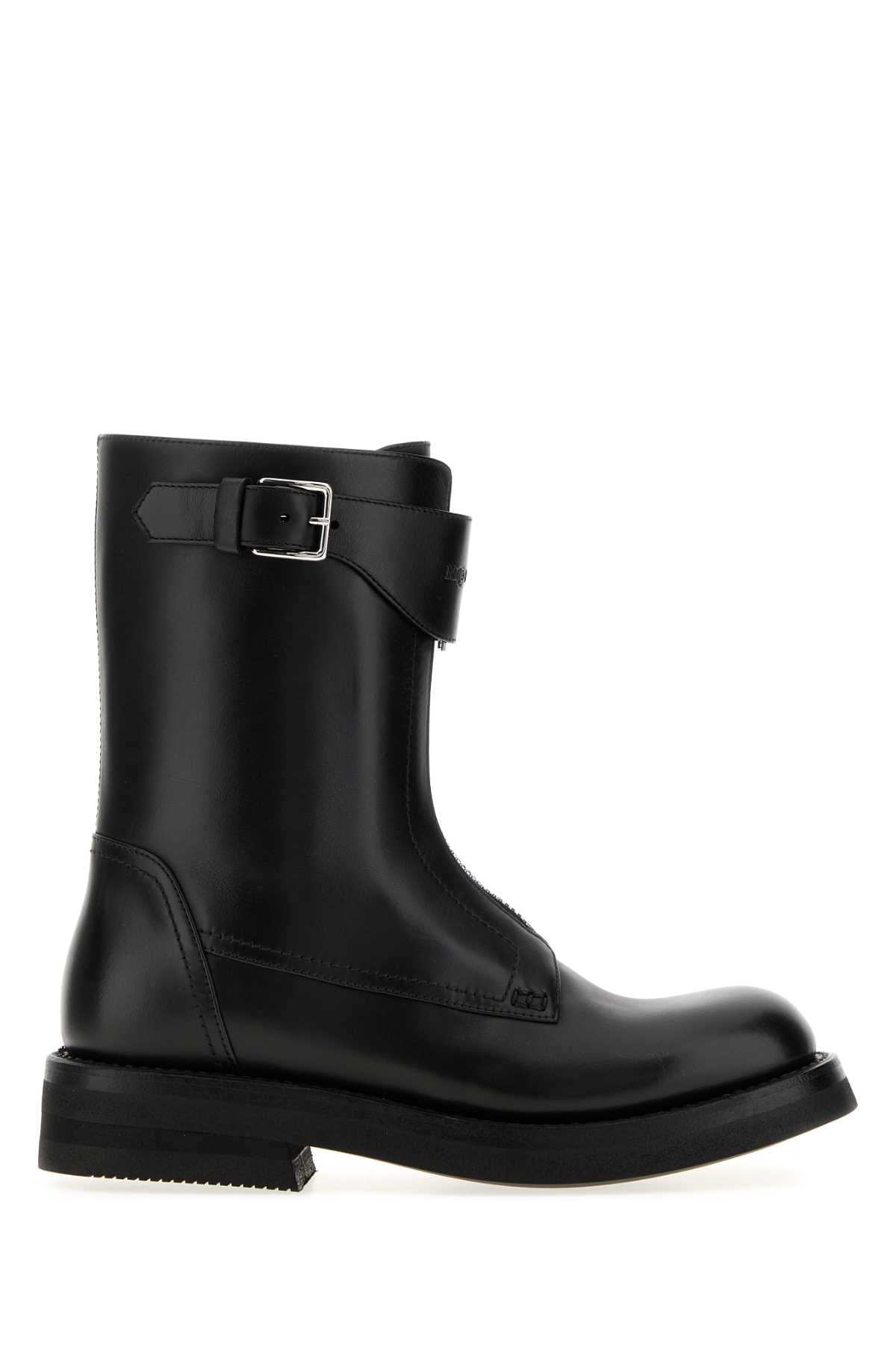 Alexander McQueen Buckle-Strap Leather Boot — Black