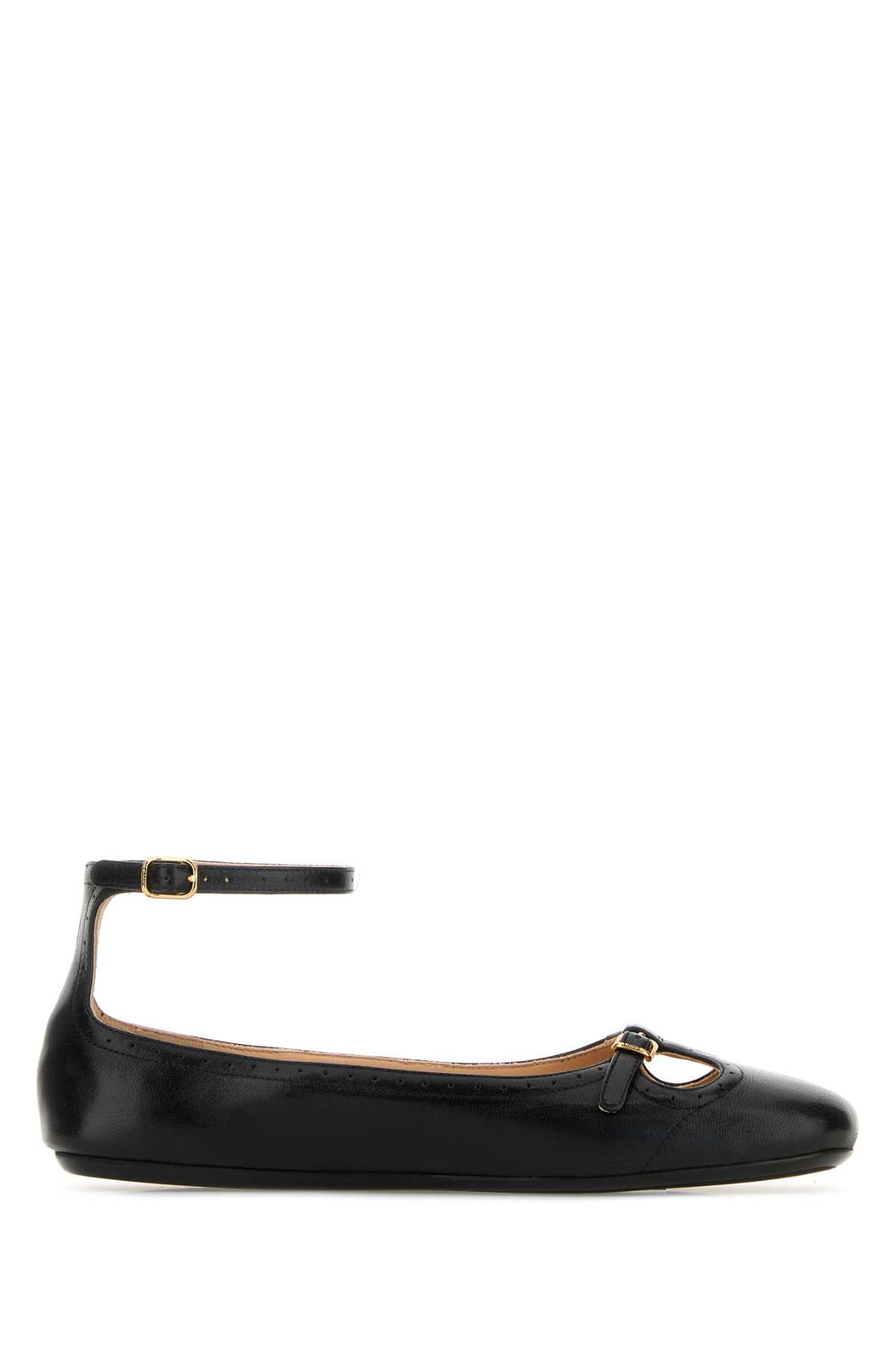 Chloé Leather Ankle-Strap Ballerina Flat — Black