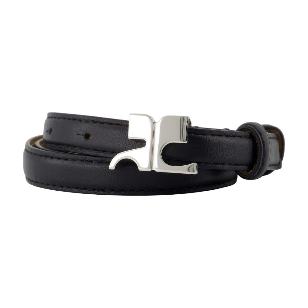 Courreges Logo-Buckle Leather Belt — Black