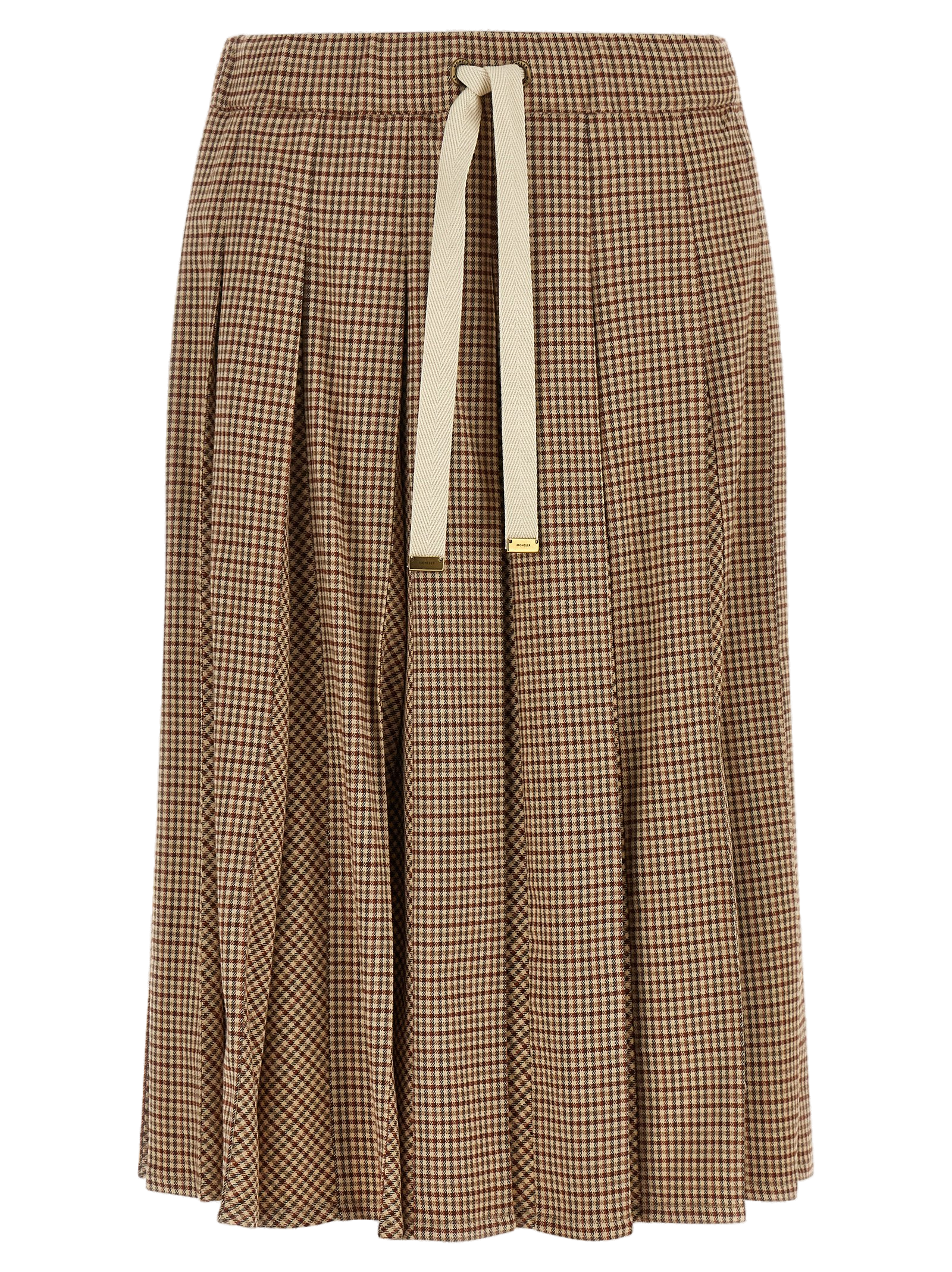 Moncler Checkered Pleated Viscose Skirt — Beige