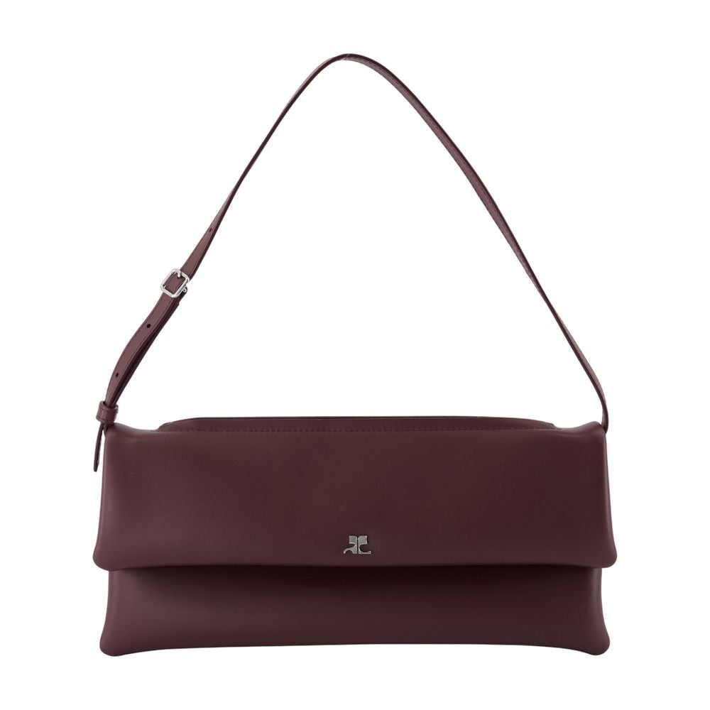 Courreges Leather Fold-Over Clutch — Burgundy