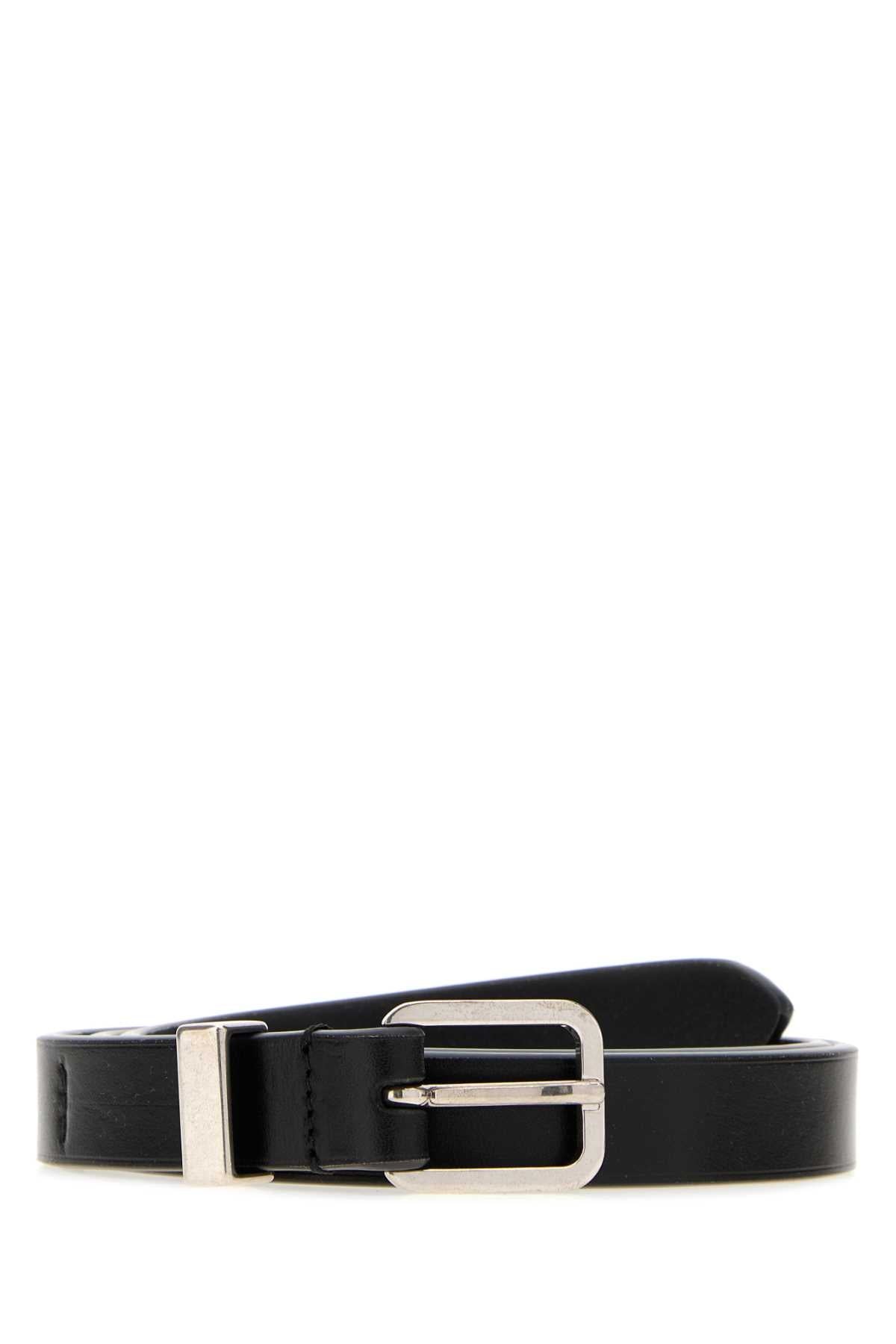 Jil Sander Silver-Buckle Leather Belt — Black
