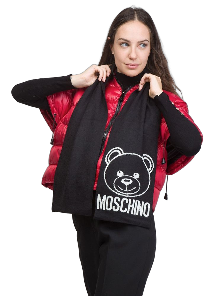 Moschino Logo-Embroidered Wool Scarf — Black
